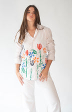 Block print garden button up White