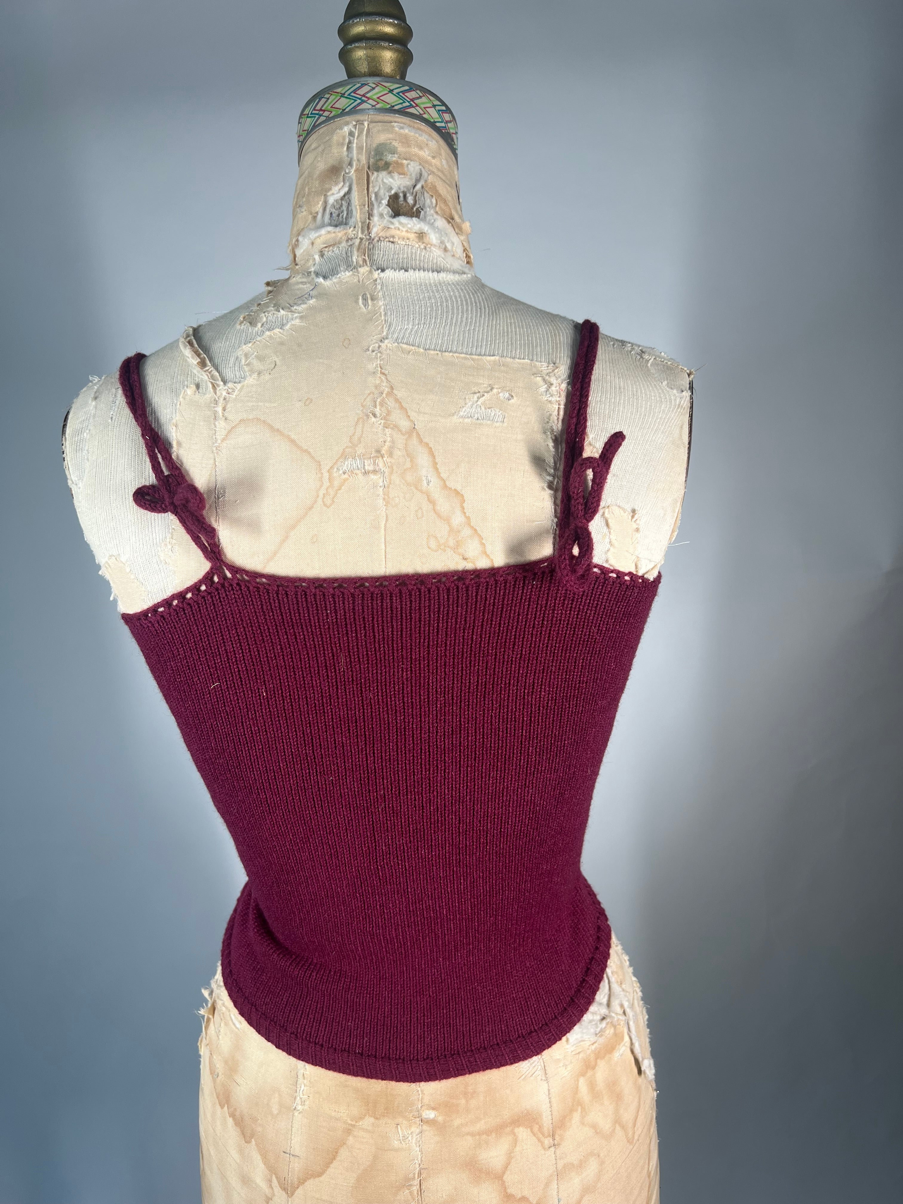 Adjustable neck cable knit tank