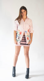Block print garden button up pink