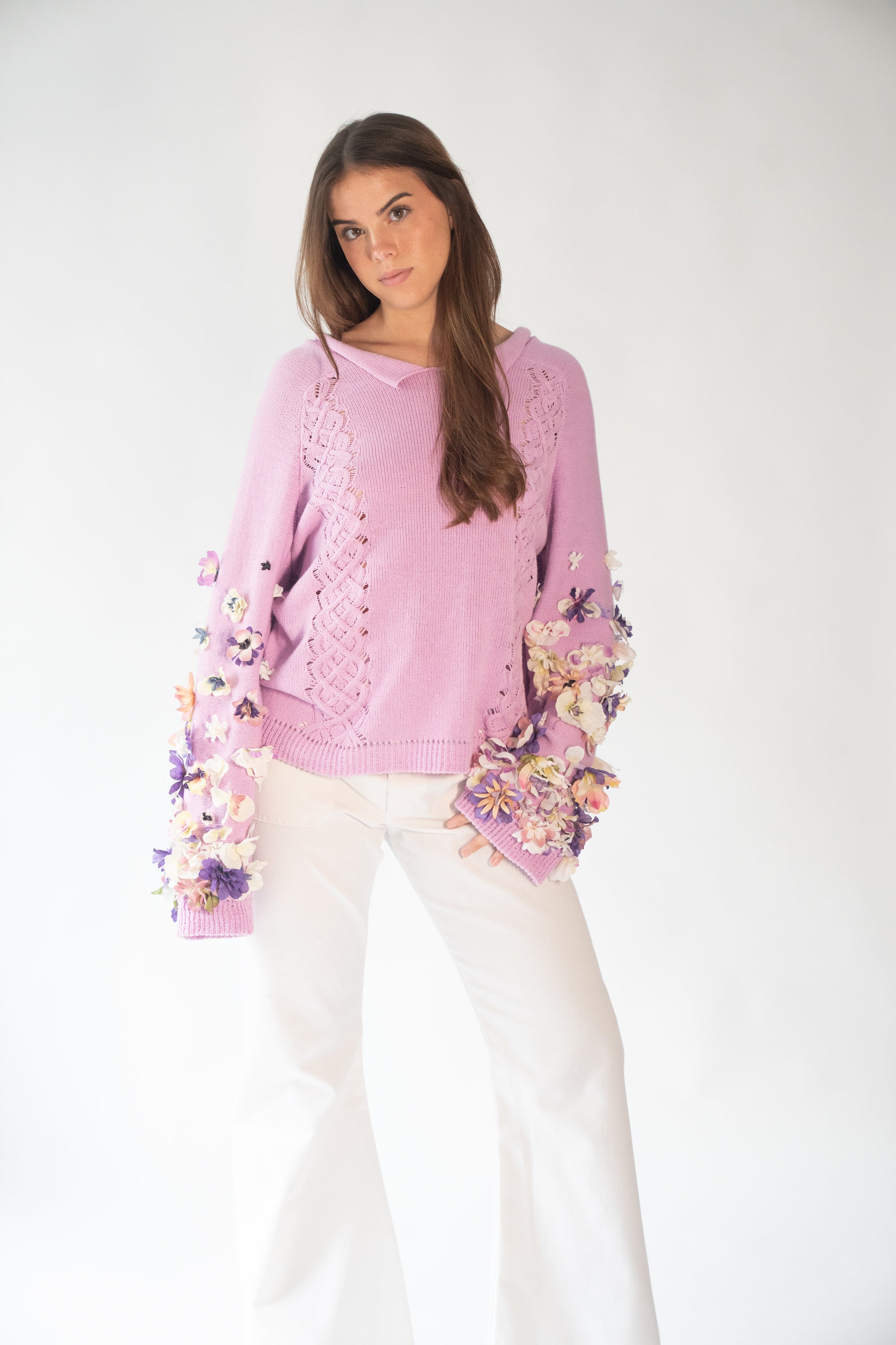 Floral sleeve sweater