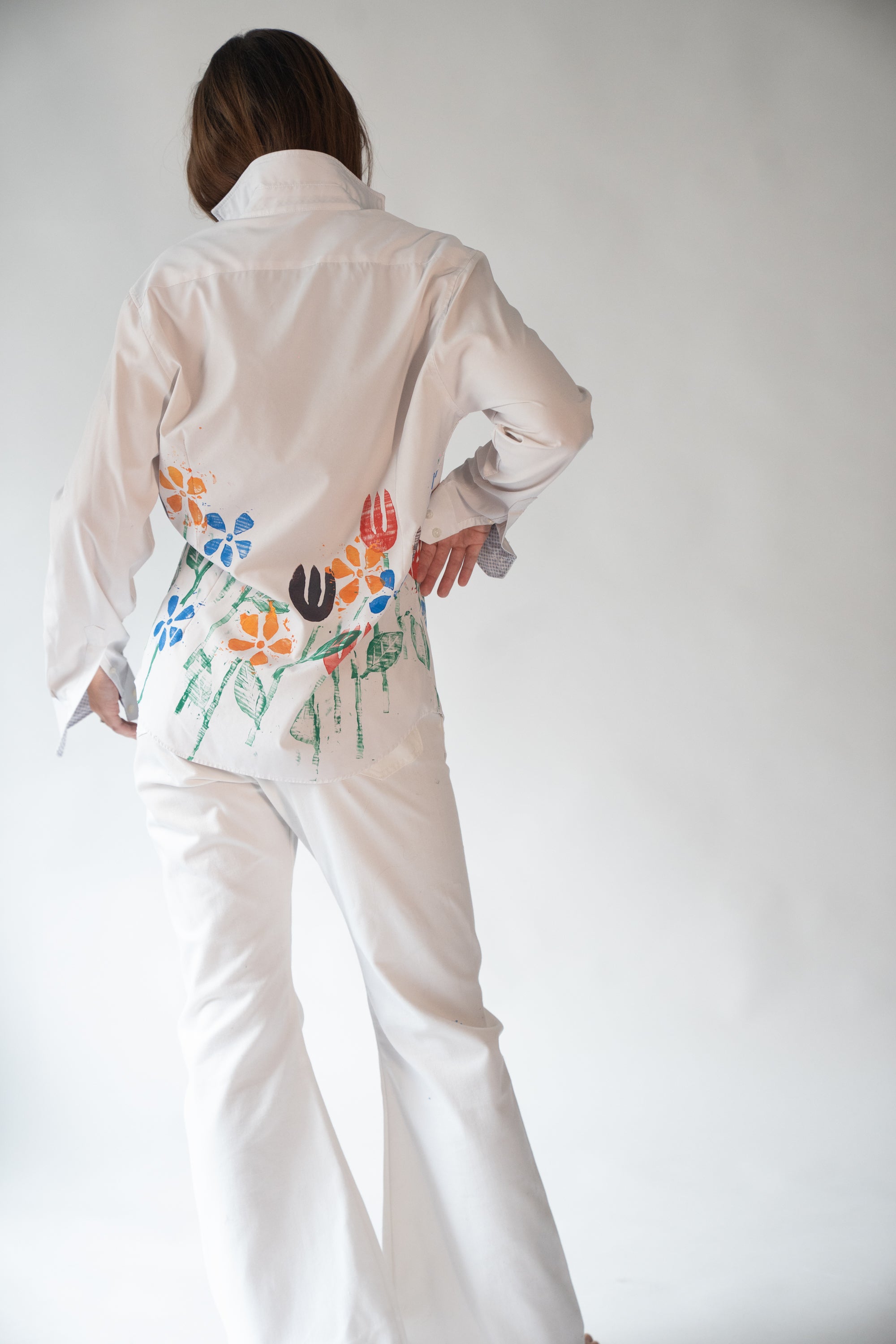 Block print garden button up White