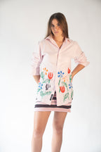 Block print garden button up pink