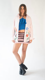 Block print garden button up pink