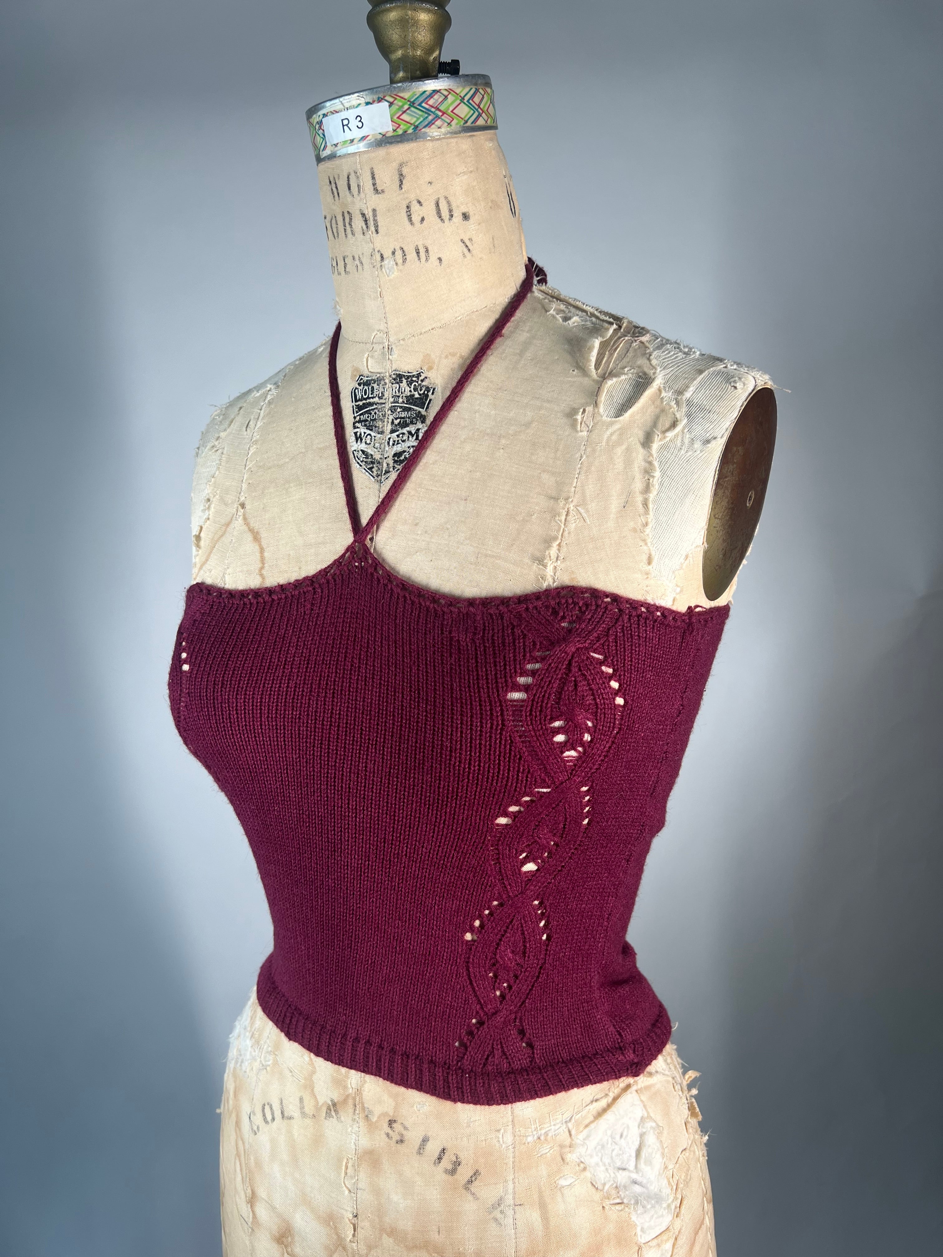 Adjustable neck cable knit tank