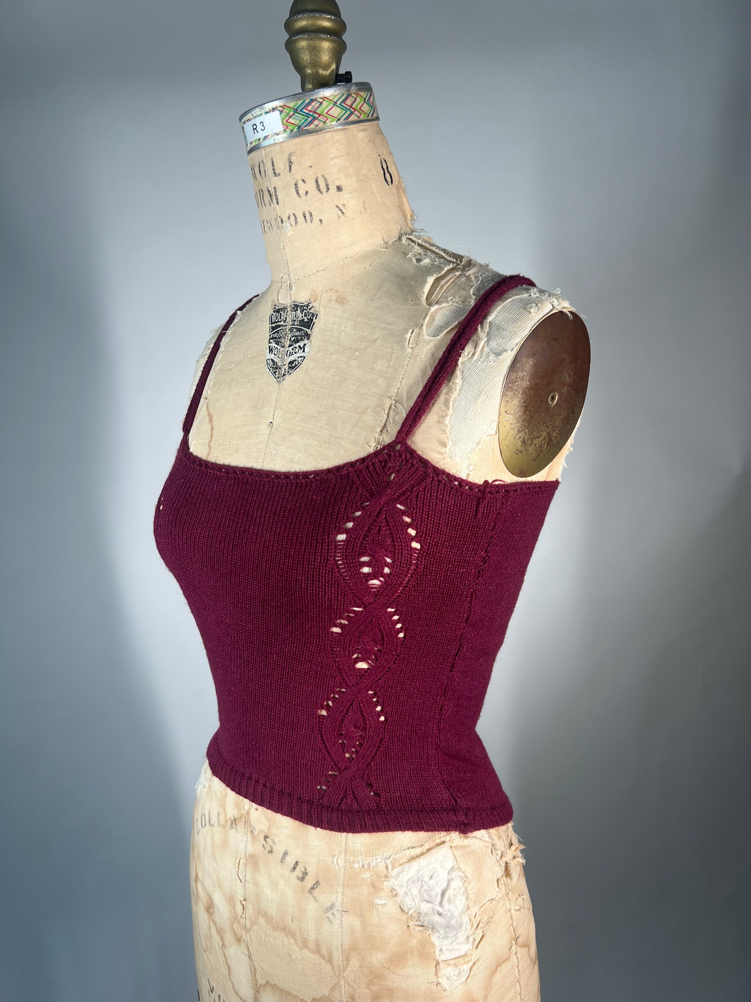 Adjustable neck cable knit tank