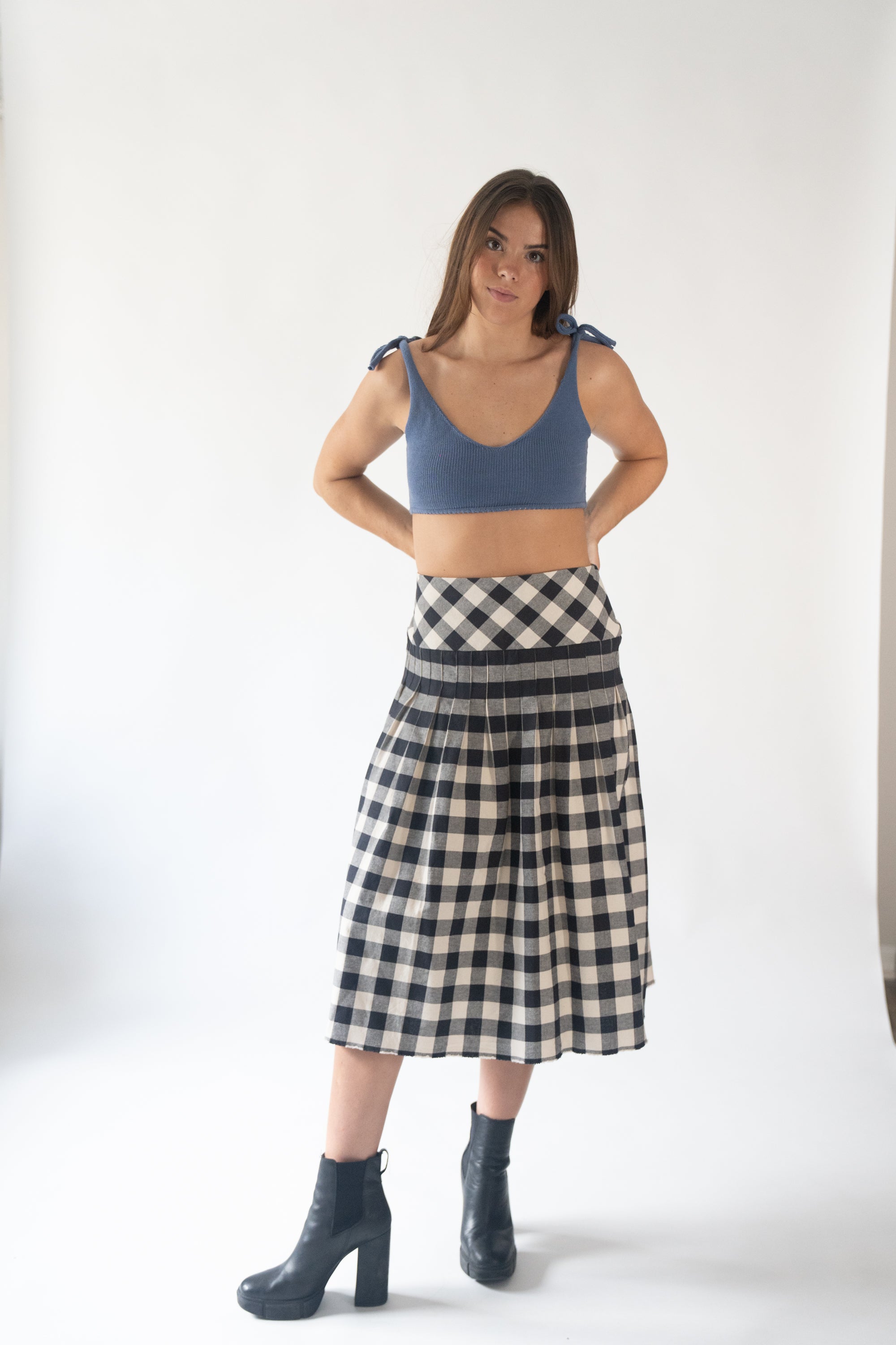 Gingham pleat skirt