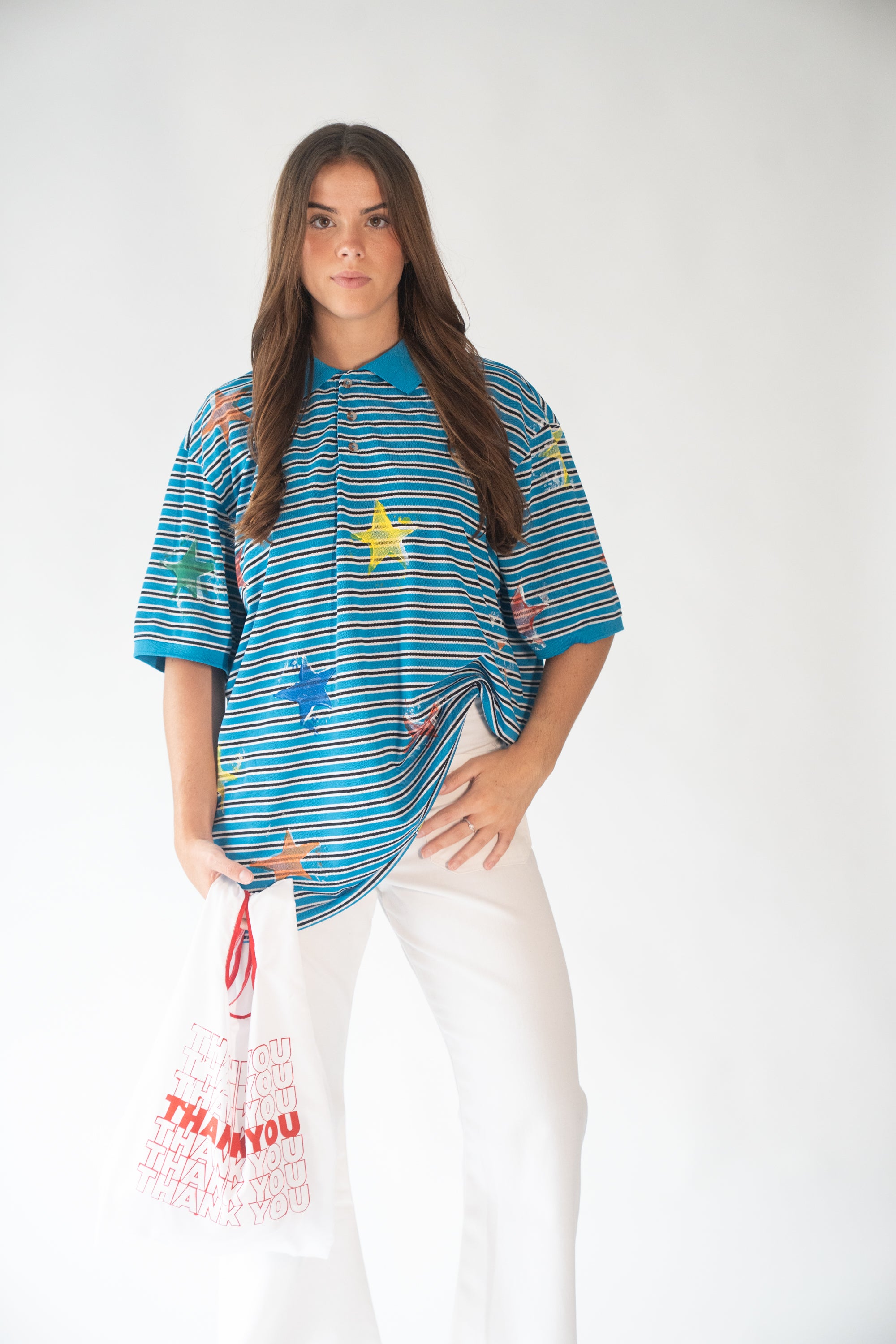 Block print starry striped shirt