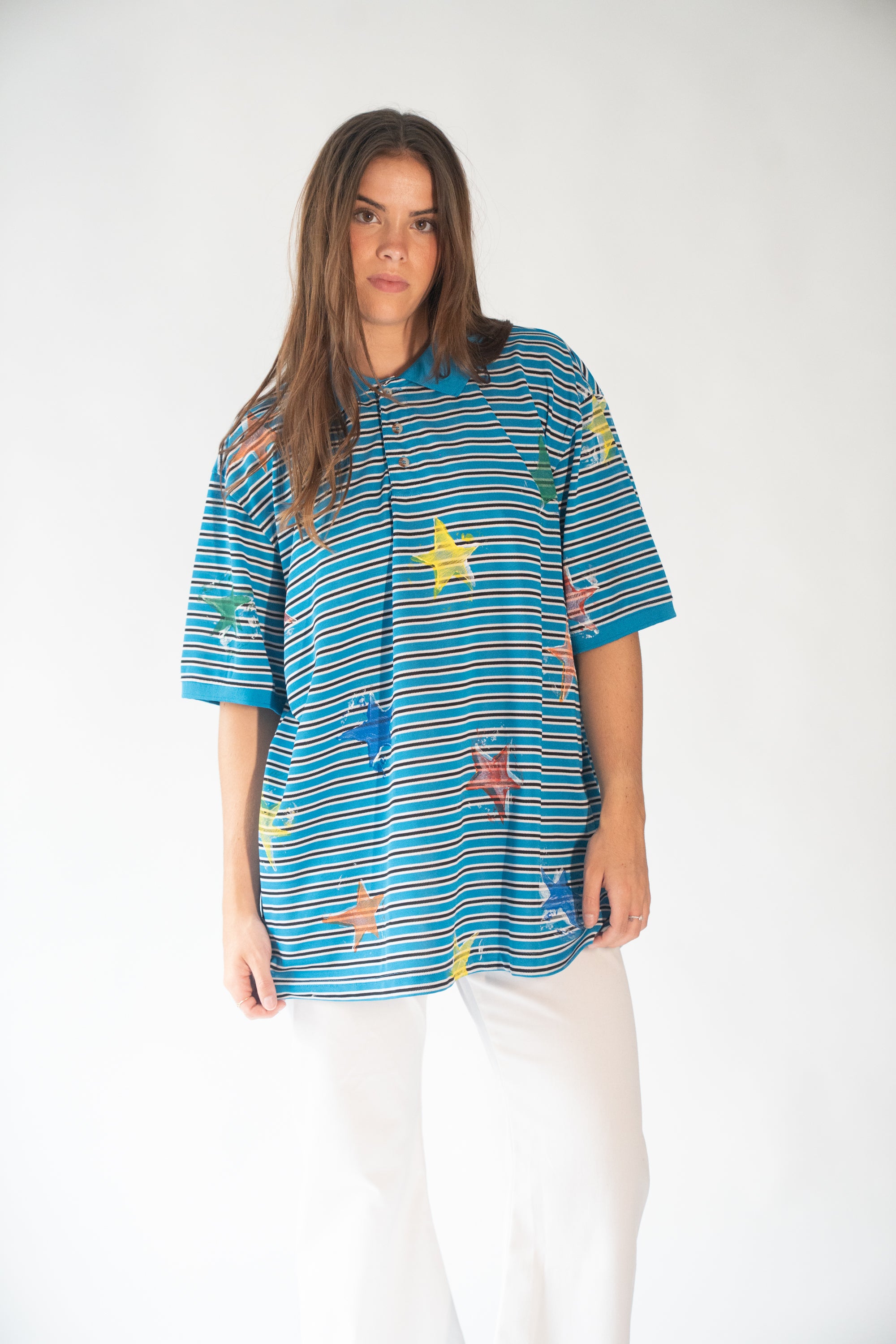 Block print starry striped shirt
