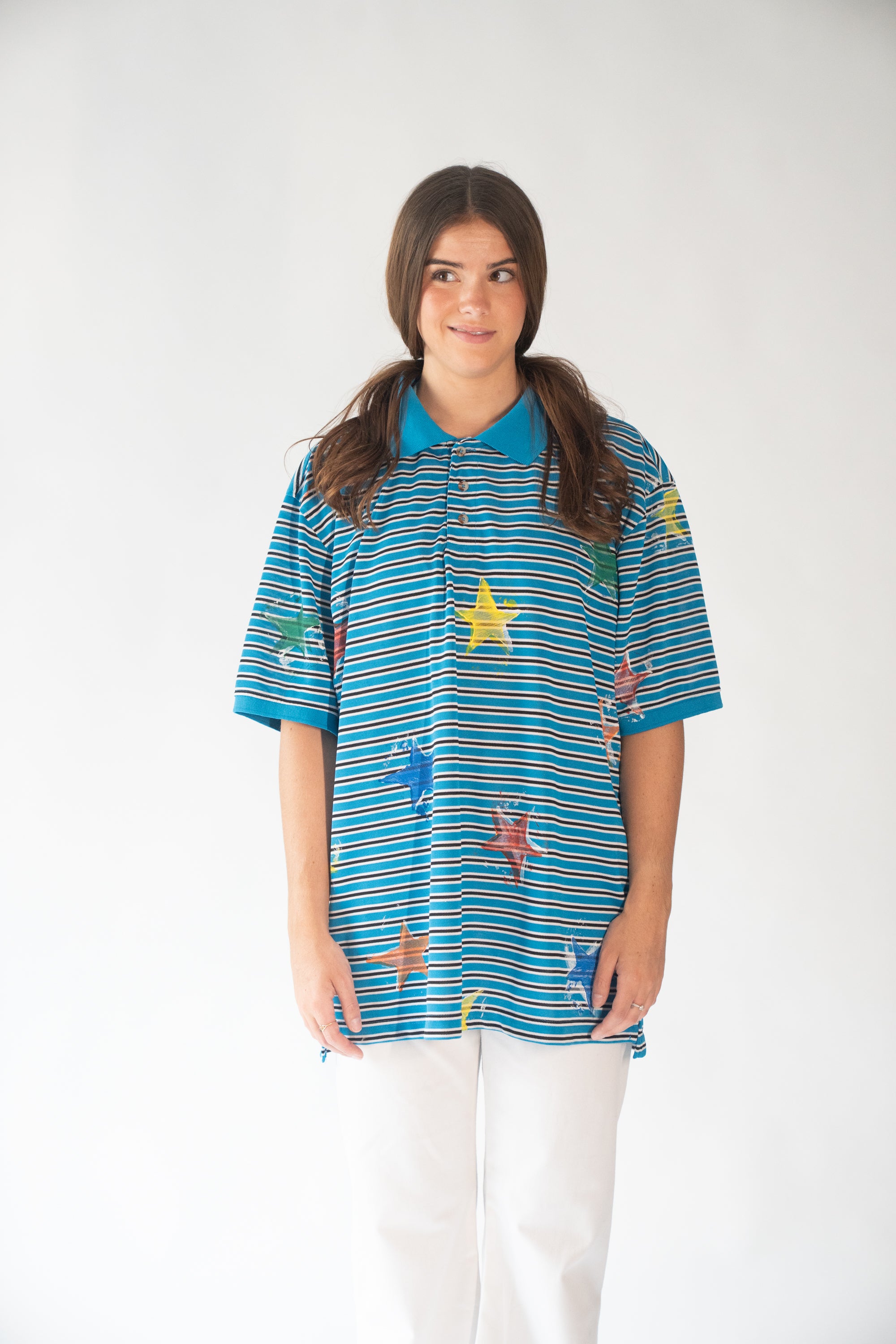 Block print starry striped shirt