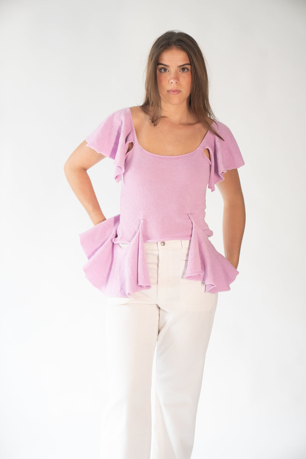 Flounced knit top no. 1