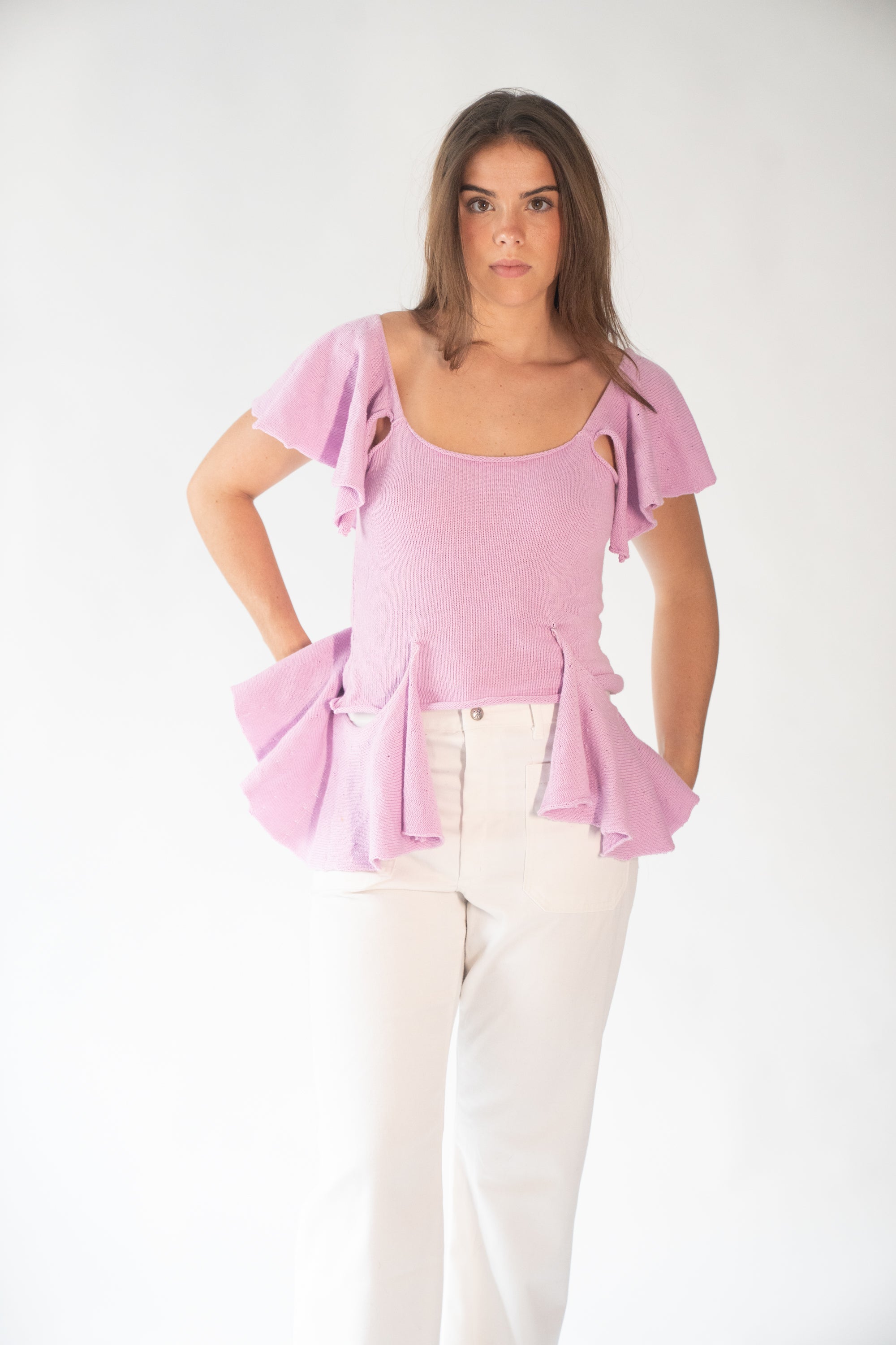 Flounced knit top no. 1
